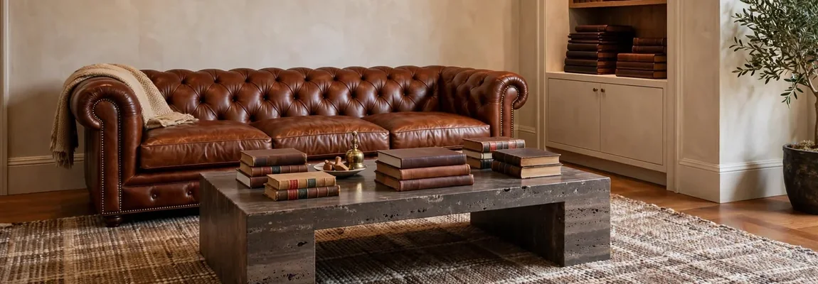 Sala de espera de un despacho jurídico con sillón de piel y libros - Páginas Web para Abogados