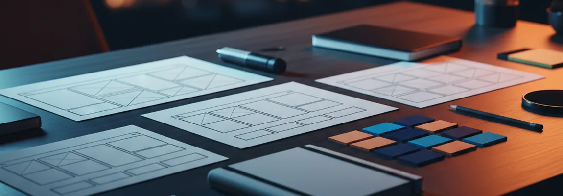 Escritorio de trabajo con bocetos y paleta de colores - Páginas Web