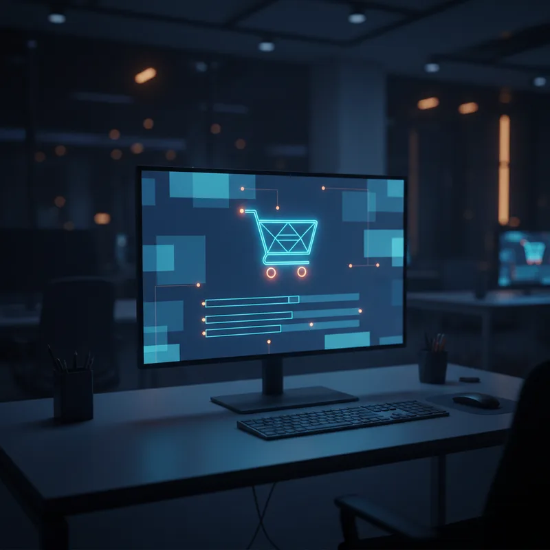 Pantalla con editor de código - Tiendas en Línea
